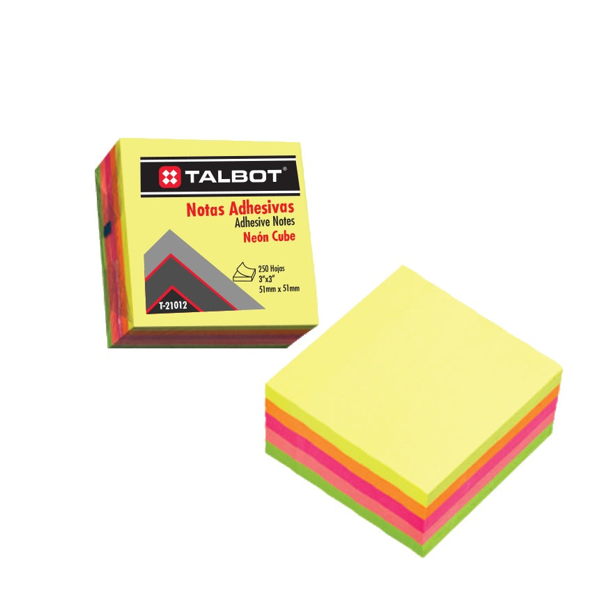 Notas Adhesivas (Post-it) 3x3, Neón Multicolor, Talbot T-21012