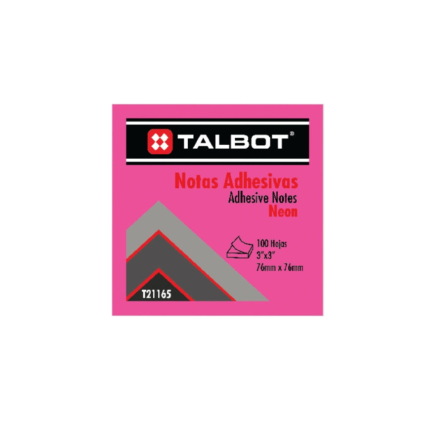 Notas Adhesivas (Post-it) 3x3, Neón Fucsia, Talbot T-21165