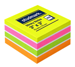 Notas Adhesivas (Post-it) 3x3 225 400 hojas 4/1 Neón - Studmark ST-05439