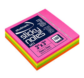 Notas Adhesivas (Post-it) 3x3 100 hojas 4/1 Neón - Studmark ST-05411