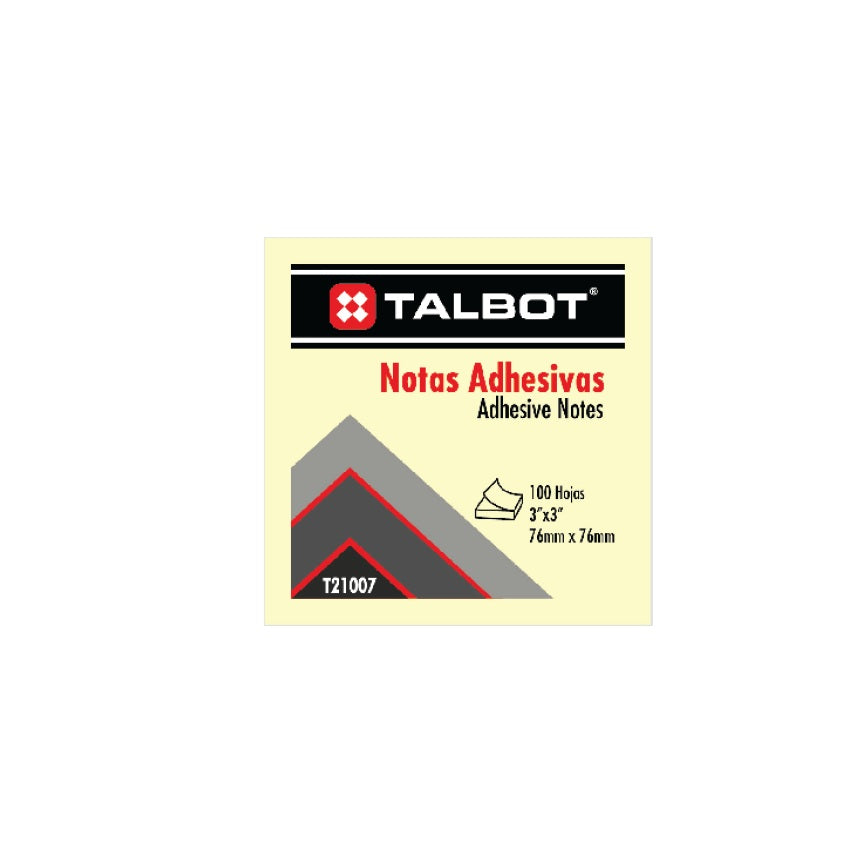 Notas Adhesivas (Post-it) 3x3, Amarillas, Talbot T-21007