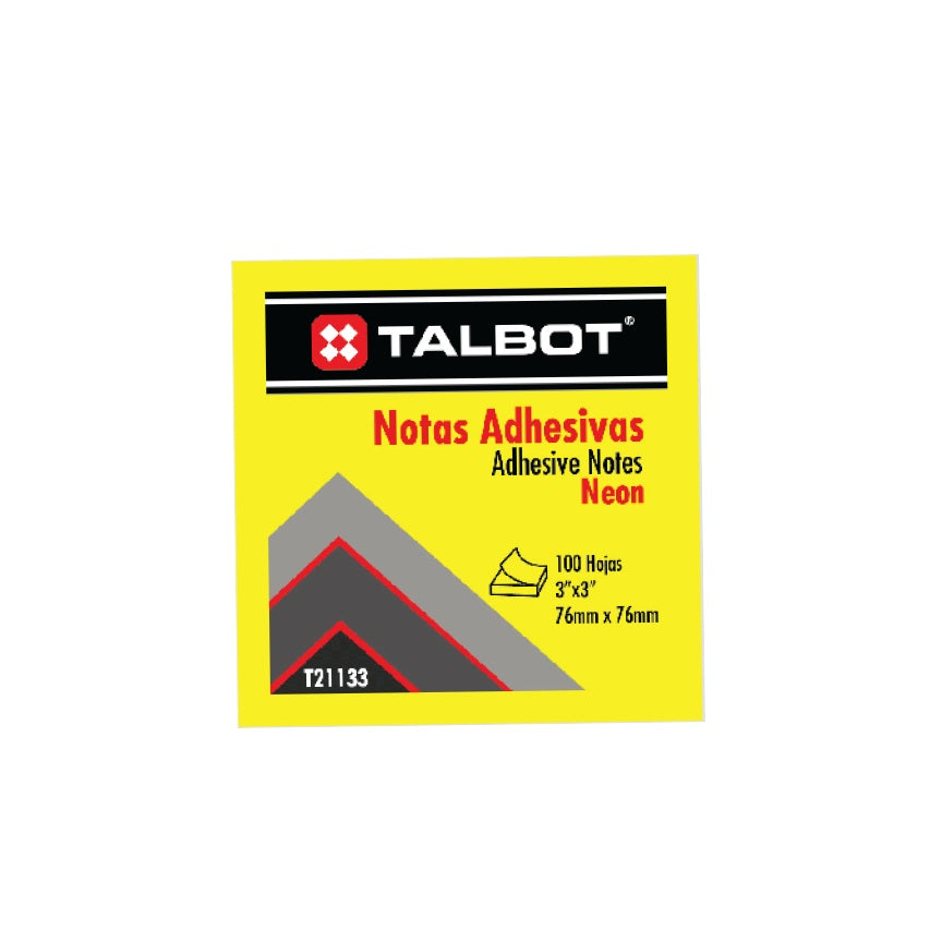 Notas Adhesivas (Post-it) 3x3, Neón Amarillo, Talbot T-21133
