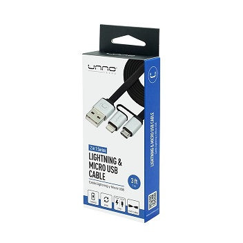 Cable 2/1 Lightning y Micro USB Unno CB4057SV