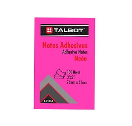 Notas Adhesivas (Post-it) 3x2, Neón Fucsia, Talbot T-21161