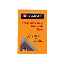 Notas Adhesivas (Post-it) 3x2, Neón Naranja, Talbot T-21160