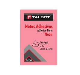 Notas Adhesivas (Post-it) 3x2, Neón Rosado, Talbot T-21162